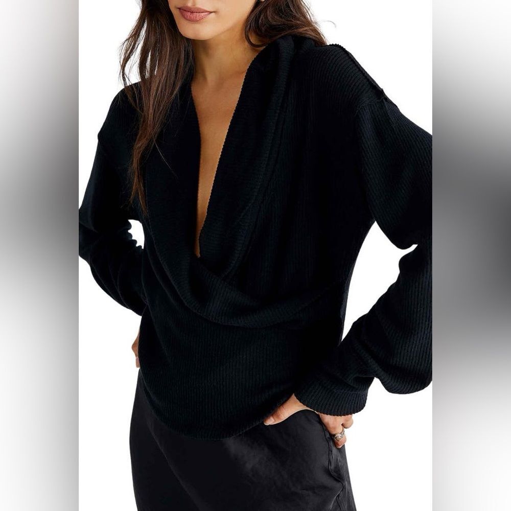 We the Free By Free People Women’s Size XS Hold Me Close‎ Rib Wrap Top Black